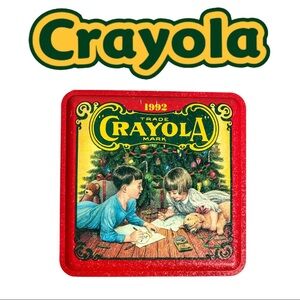 Vintage Collectible 1992 Crayola  Red Christmas Tin, Ornament & Crayons